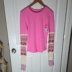 We The Free Pink and Cream Long Sleeve Top